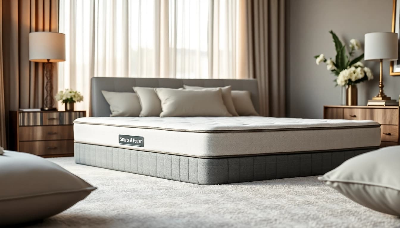 Showcase the elegant Stearns and Foster box spring queen in a serene bedroom setting.