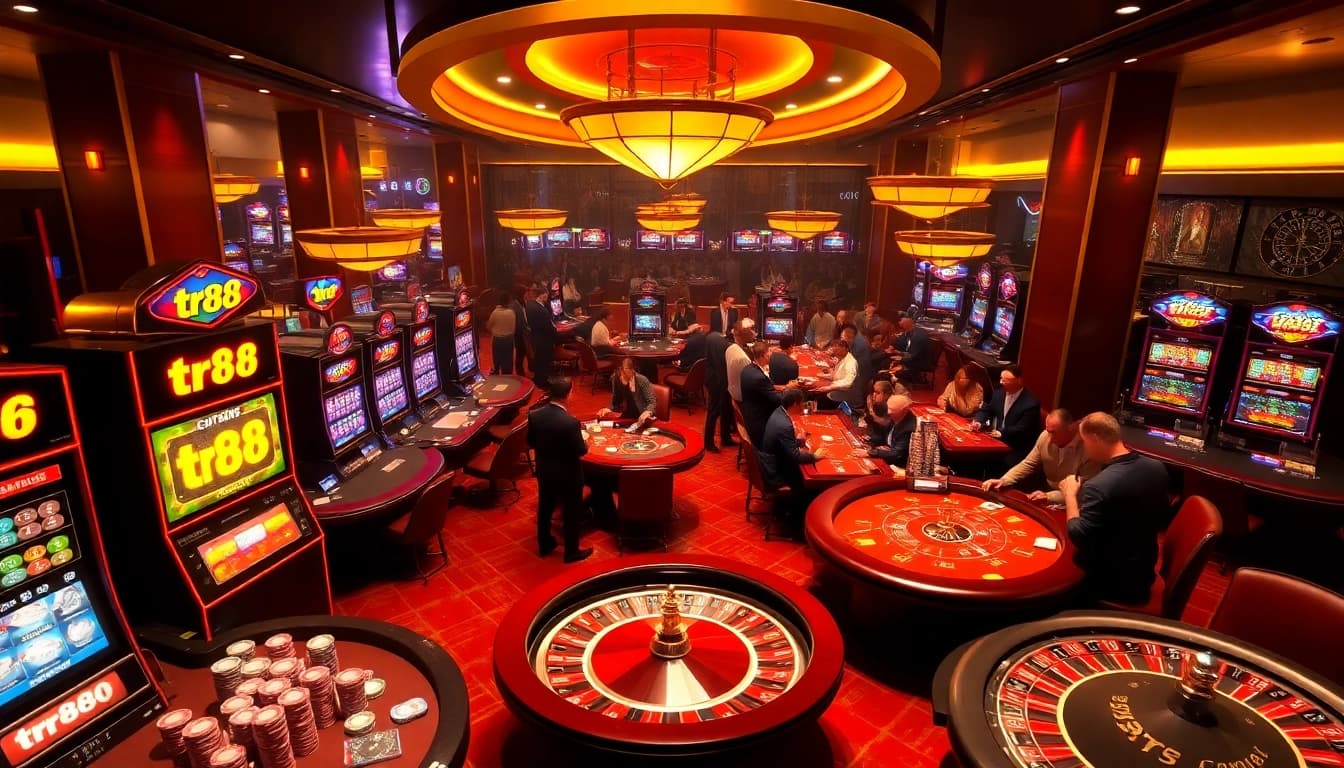 Experience the thrilling atmosphere of gambling with TR88 in a luxurious casino setting.