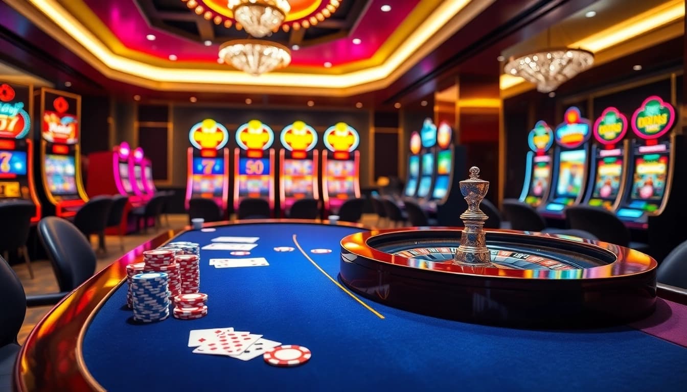 Engaging casino atmosphere featuring https://kiss918-ori.app with stylish gaming tables and vibrant slot machines.
