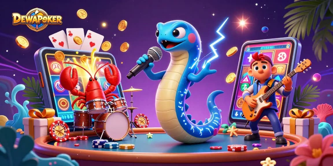 Engage with DEWAPOKER’s vibrant underwater casino scene featuring a DJ electric eel and gaming elements!