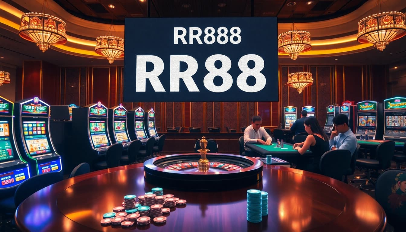 RR88 players engaging in an exciting poker game at a luxurious casino table.