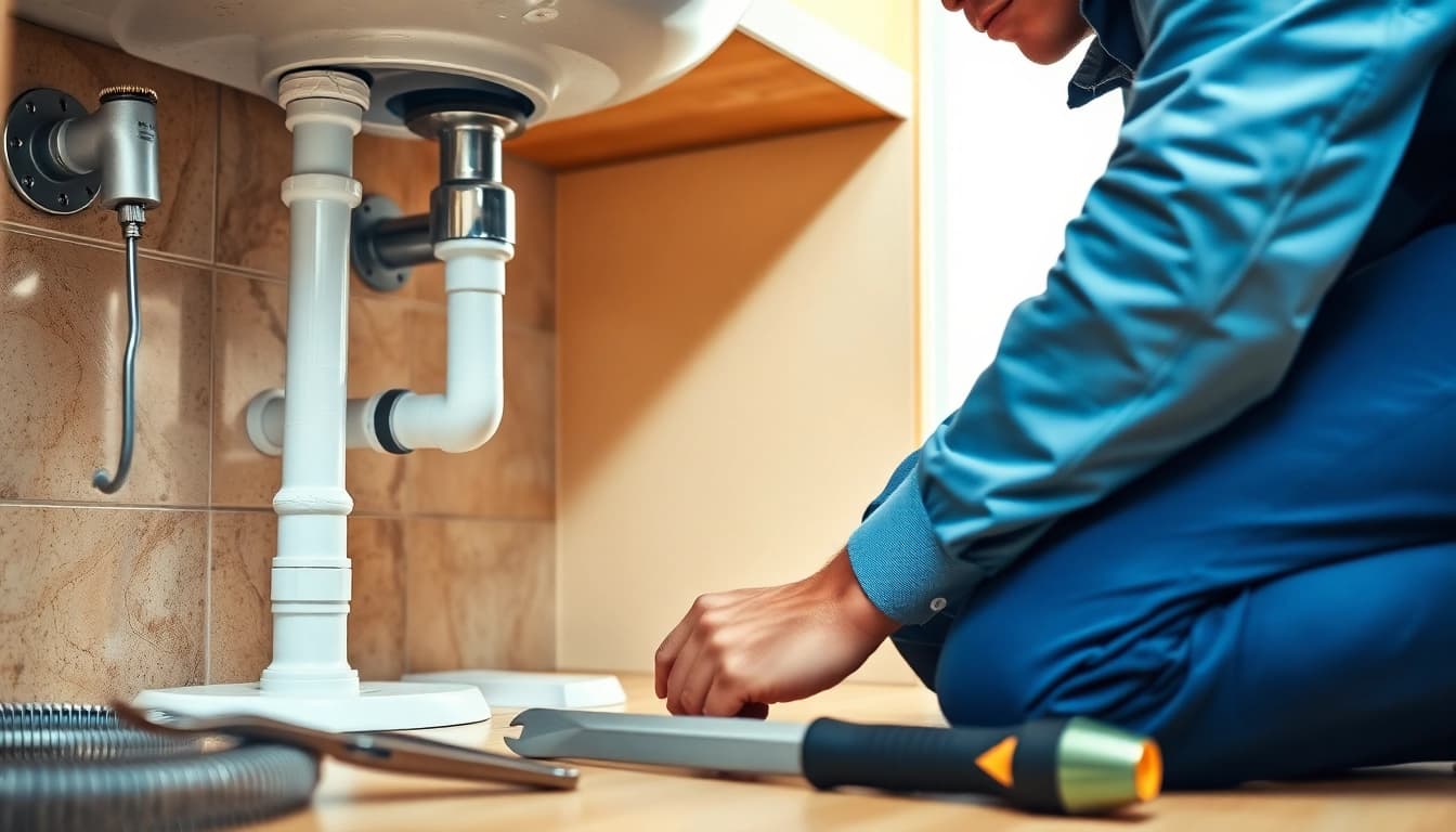 Find a reliable plumber near me repairing water leak with professional tools.