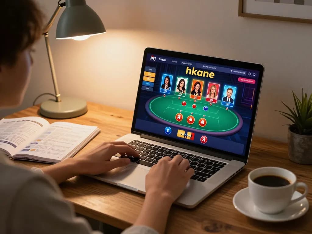 Engaging in online gaming at Nhà Cái SC88 with a vibrant poker interface in a stylish setup.