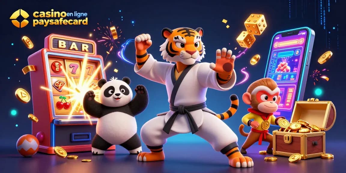 Un casino en ligne paysafecard vibrant avec des personnages animés éclatants et des éléments de jeu captivants.