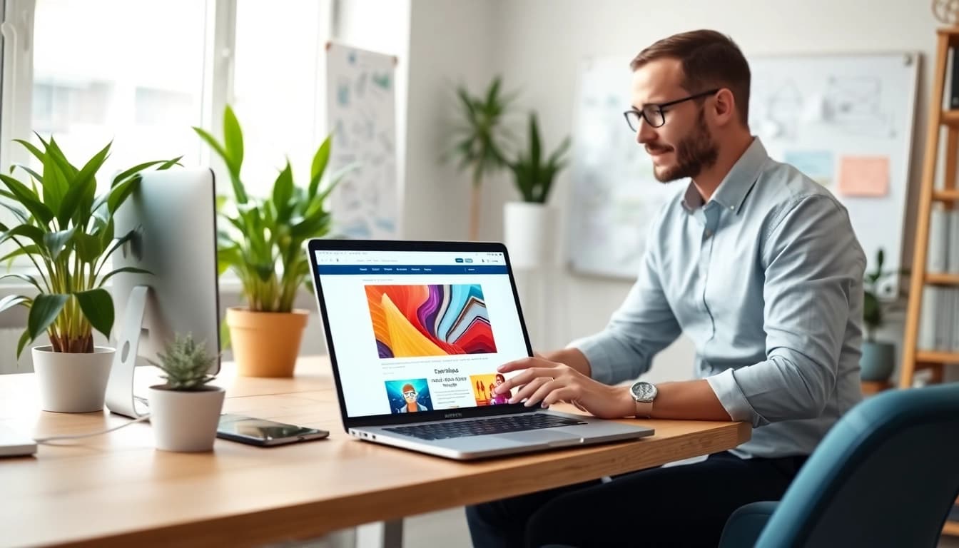 Affordable web design Essex collaboration between a designer and client in a bright office.