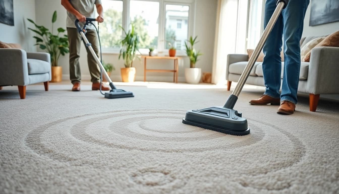 Professional carpet cleaners Lincoln CA revitalizing a plush carpet with advanced equipment.
