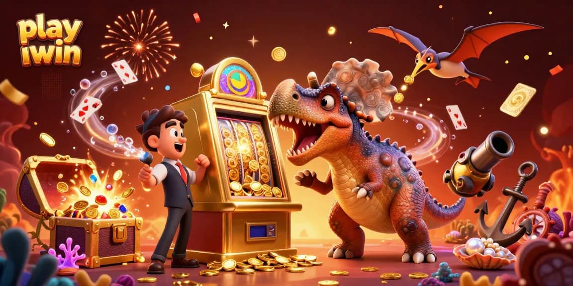 Engage with the play iwin experience as vibrant characters depict casino excitement with a jackpot.