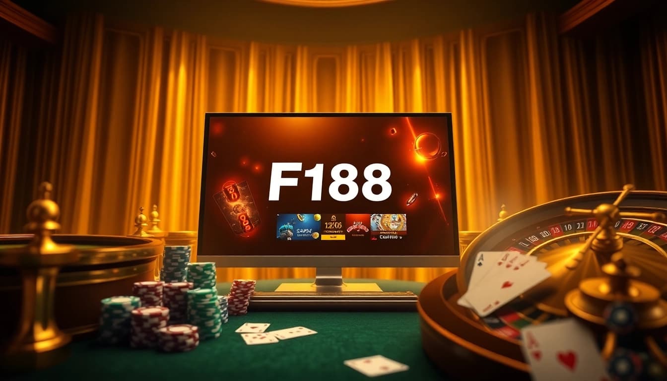 F168 engaging online gambling experience with vibrant casino elements like poker chips and cards.