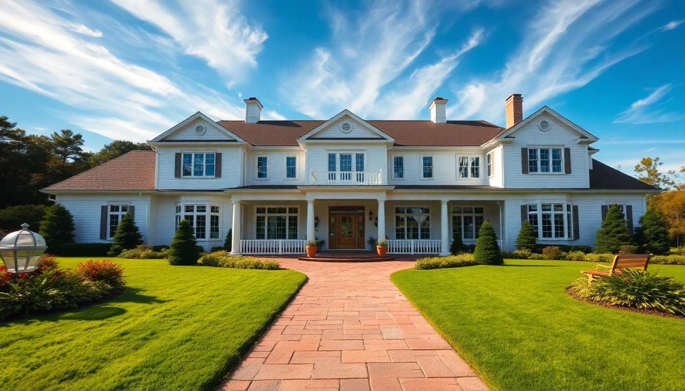 Explore the elegance of colonial home new build construction with intricate details and vibrant landscaping.