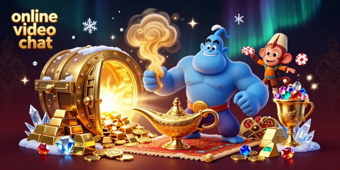 Engage in online video chat with unique characters and vibrant casino elements in a colorful 3D scene.