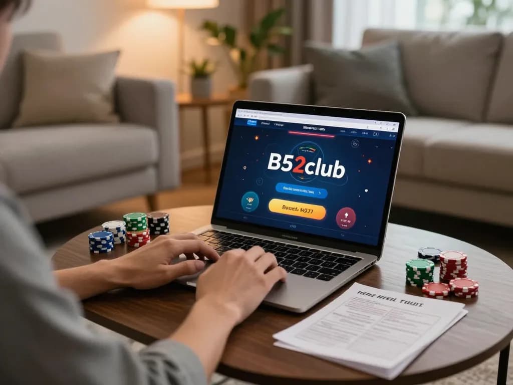 Baccarat thông tấn B52club showcased on a laptop for an engaging online game, highlighting strategy and enjoyment.