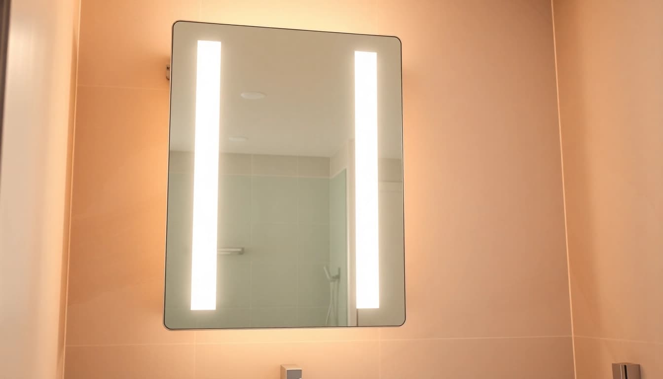 Spiegelschrank mit LED Beleuchtung zeigt modernen Design und praktische Funktionalität im Bad.