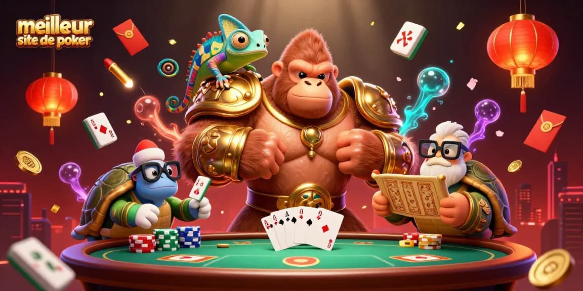 Découvrez le meilleur site de poker avec notre illustration captivante réunissant des personnages fantastiques et des éléments de jeu.