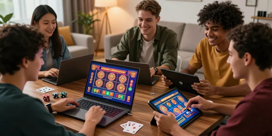 Friends enjoying credit card casinos in an engaging home gaming environment