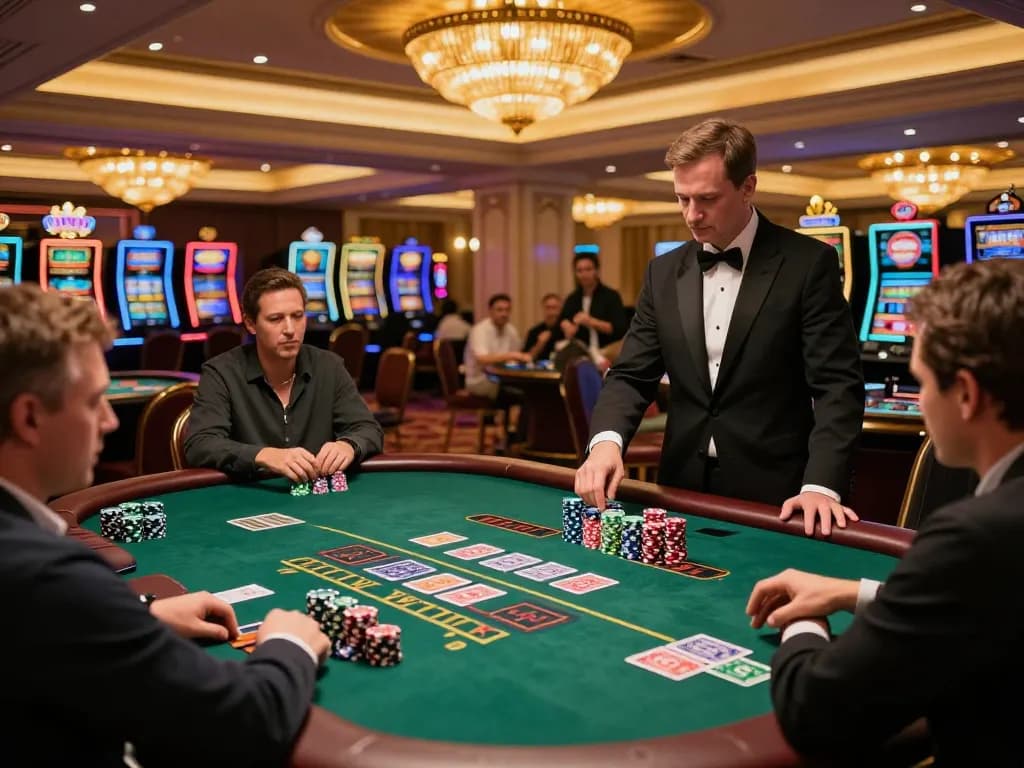 Players engaged in a thrilling blackjack game at OKWIN casino, showcasing the excitement and strategic play.