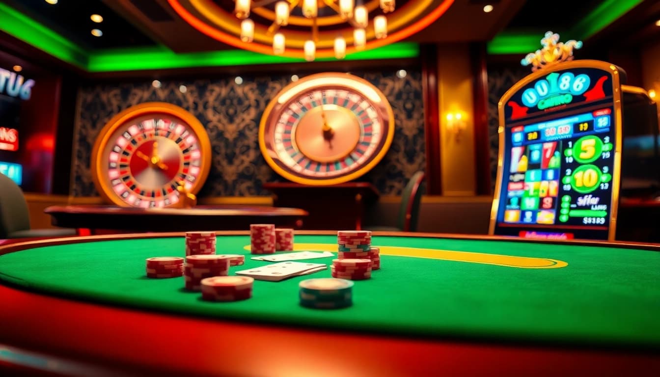 Engage in thrilling online gaming options at uu88 featuring poker tables and slot machines.