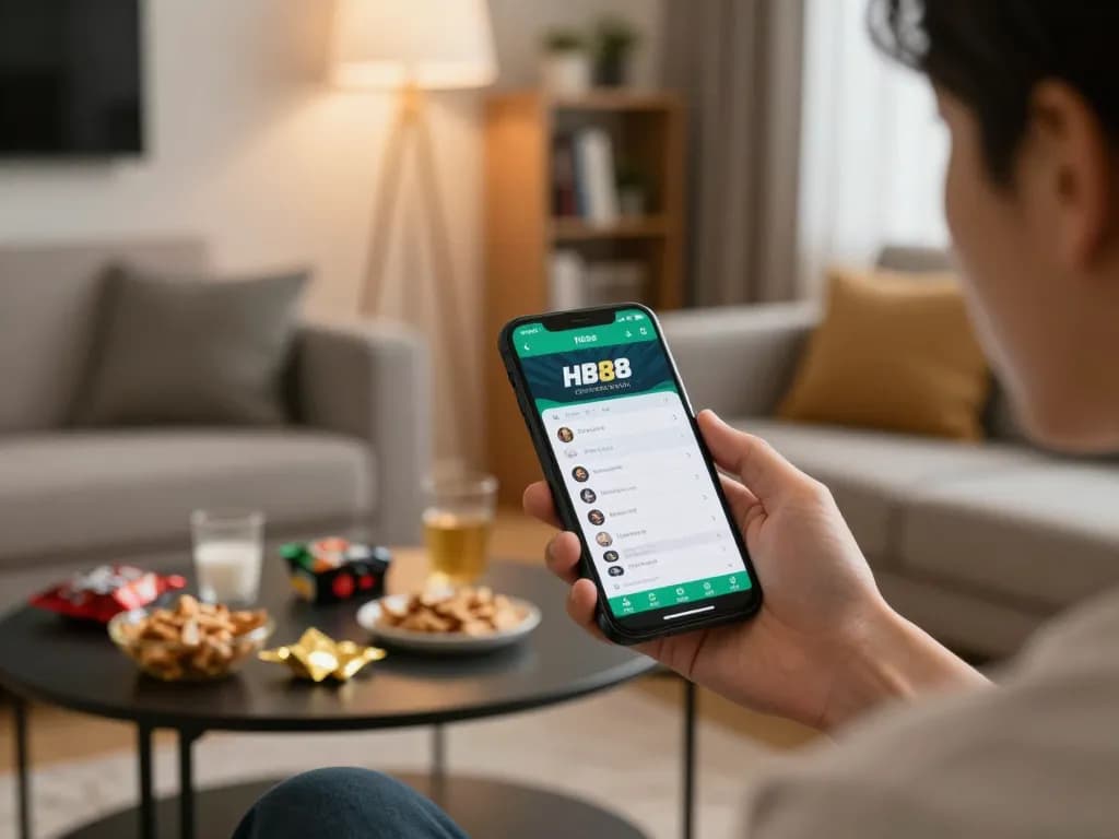 Experience HB88 mobile sports betting with smartphone in a cozy home environment