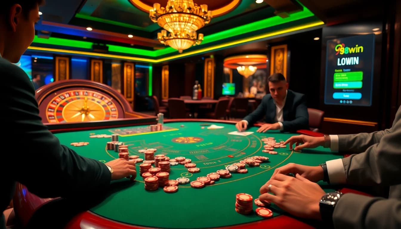 Play Blackjack at 98win đăng nhập with high stakes and glamorous casino ambiance.