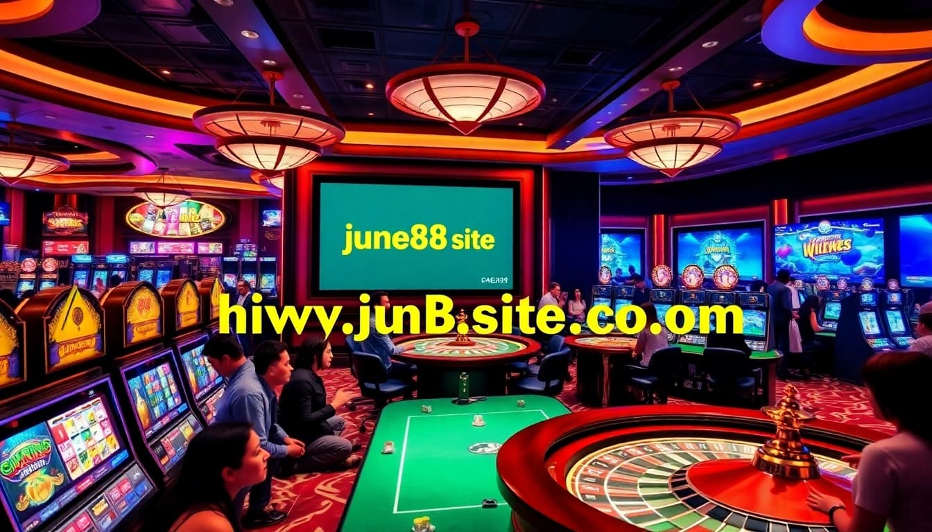 Engage with online gambling at https://jun88site.com/ through vibrant casino tables and slot machines.