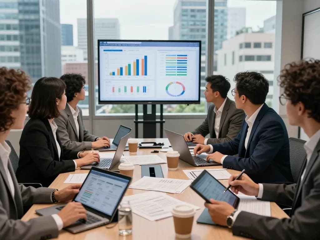 Nationwide investors group collaborating on property investments in a modern office