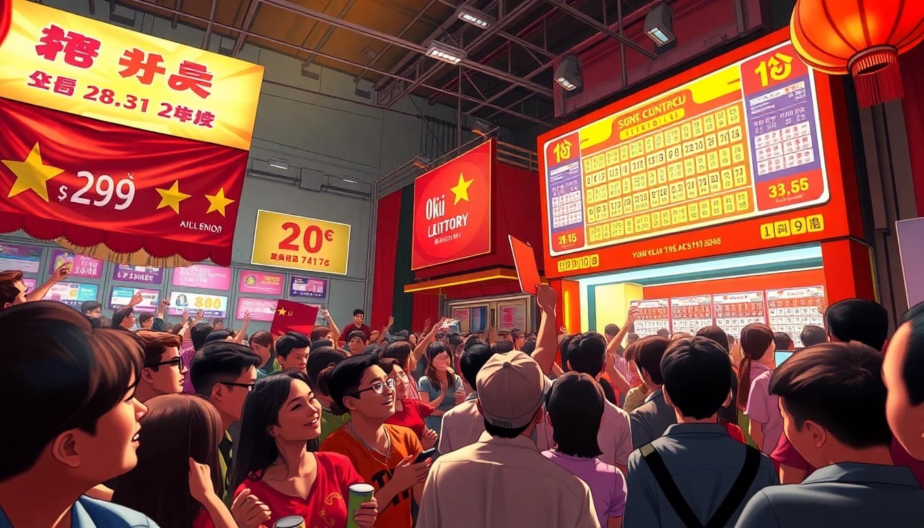 Exciting scene of a lottery draw in Vietnam celebrating Song thủ lô with joyful participants and vibrant decorations.
