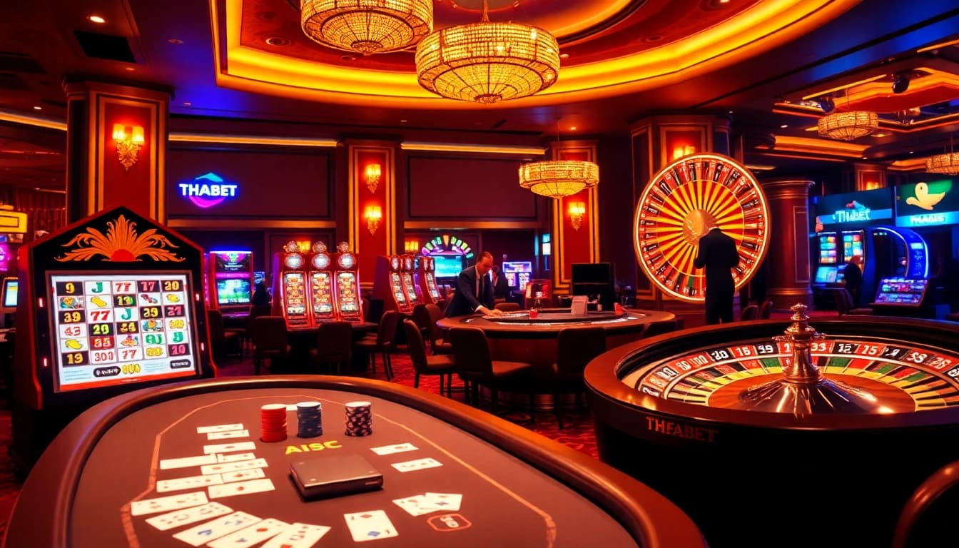 Experienced gamblers celebrating a win at THABET casino with vibrant games and exciting atmosphere.