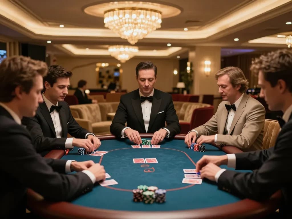 Players enjoying a high-stakes game at the 789 club's luxurious VIP poker table amid a sophisticated atmosphere.