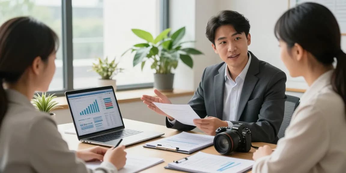 개인회생 전문가가 고객에게 재정 회복 계획을 설명하는 장면