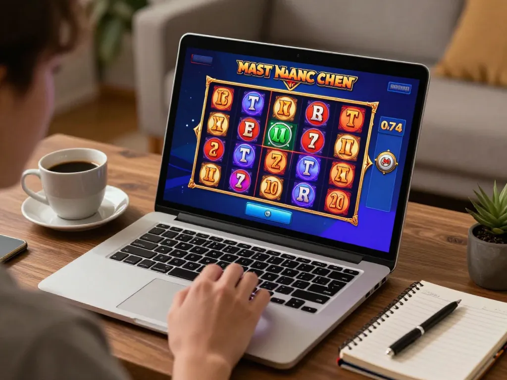 Engaging user playing slot thailand no 1 on modern laptop gaming setup with cozy ambiance.
