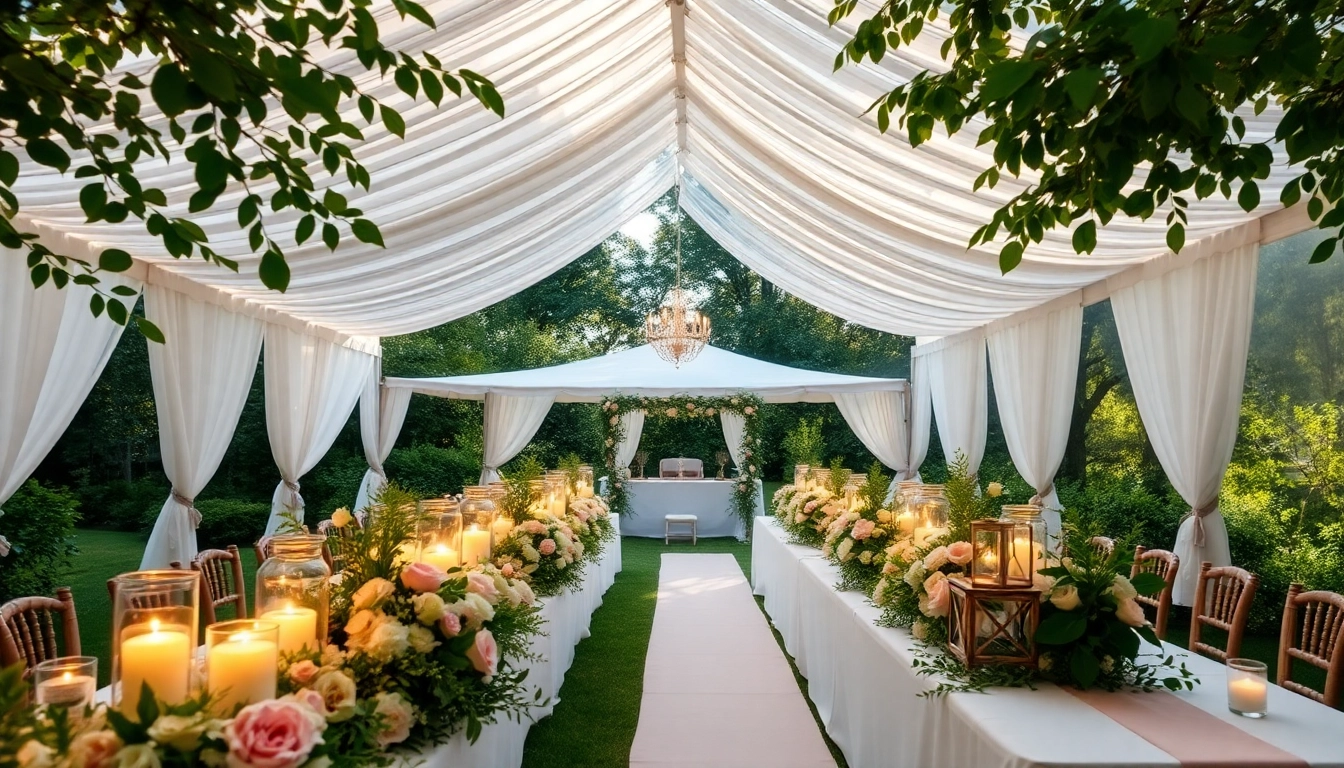 A stunning Weddings Venue featuring an elegant marquee and lush floral decor, perfect for romantic celebrations.