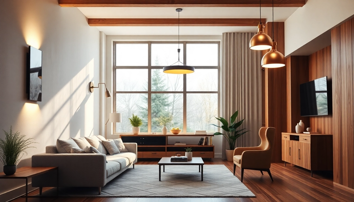 Showcase of lighting solutions illuminating a modern living area with stylish fixtures.