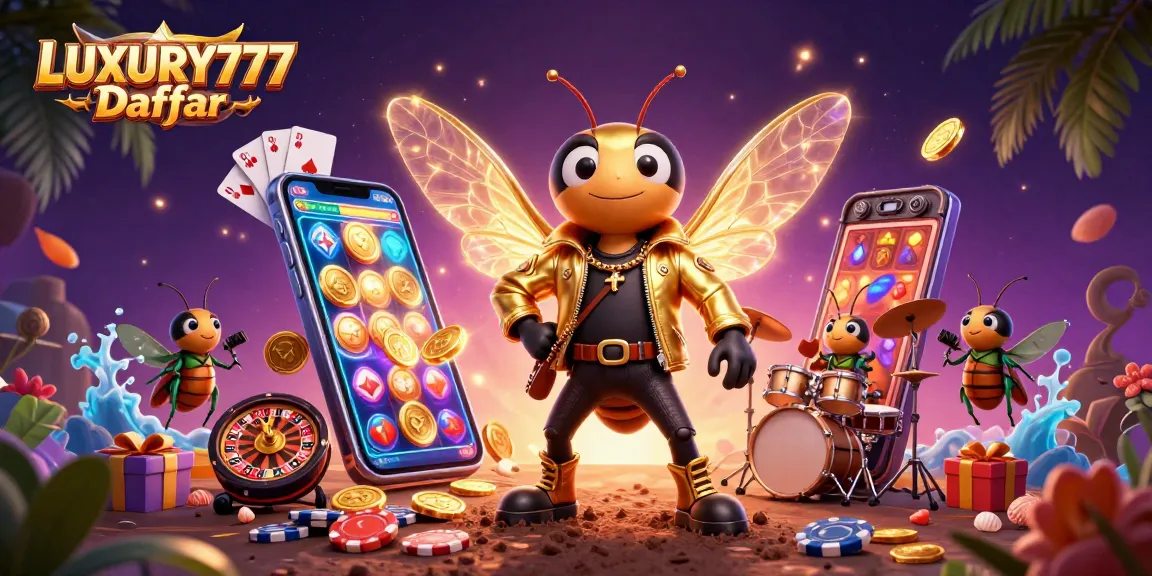 Permainan LUXURY777 Daftar yang menarik dengan cicada rock star dan elemen permainan kasino.