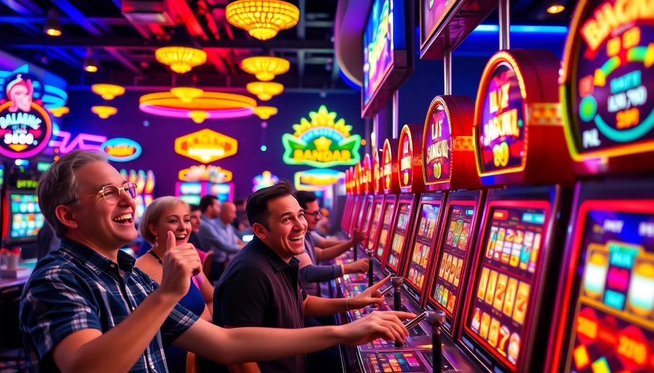 Permainan bandar slot yang menarik dengan pemain sangat antusias di mesin slot.