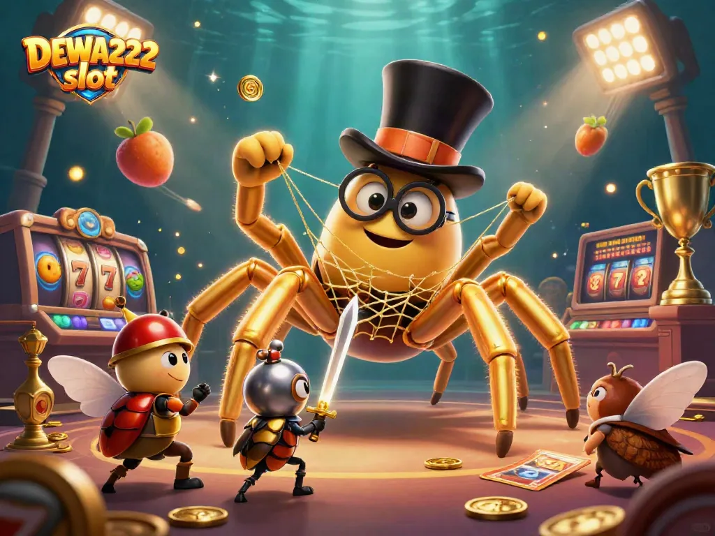 Engage in thrilling gaming action with DEWA222 slot featuring colorful slot reels and vibrant gambling elements