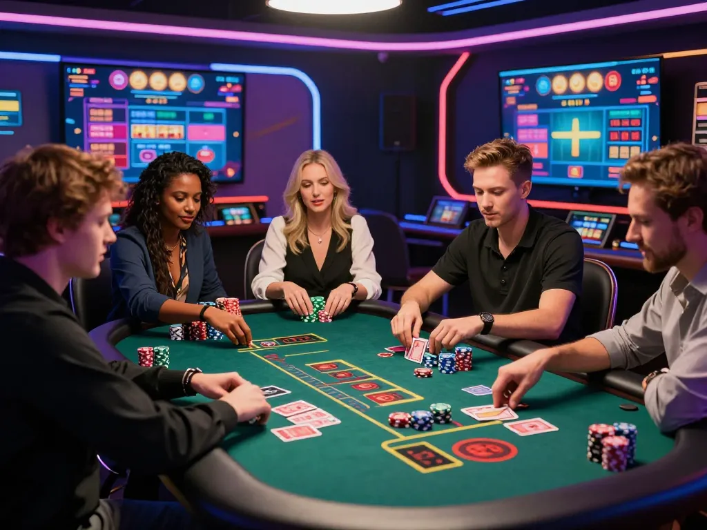 Players enjoying 바카라사이트 in a vibrant online casino setting with exciting visuals and engaging gameplay elements.