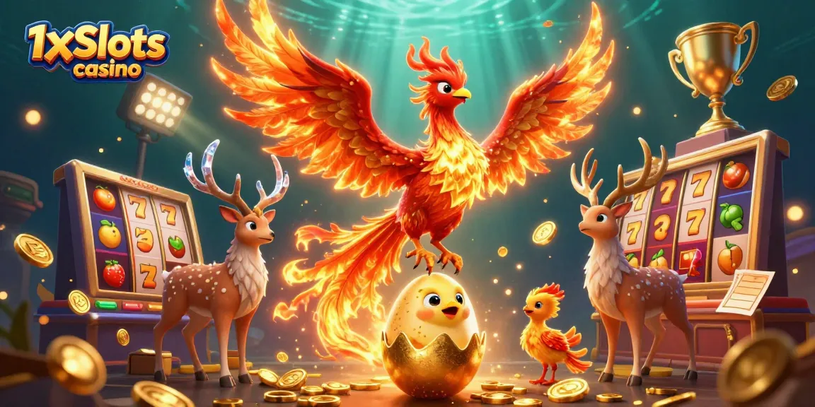 Win at 1xSlots casino with engaging games and magical elements in a dynamic illustration.