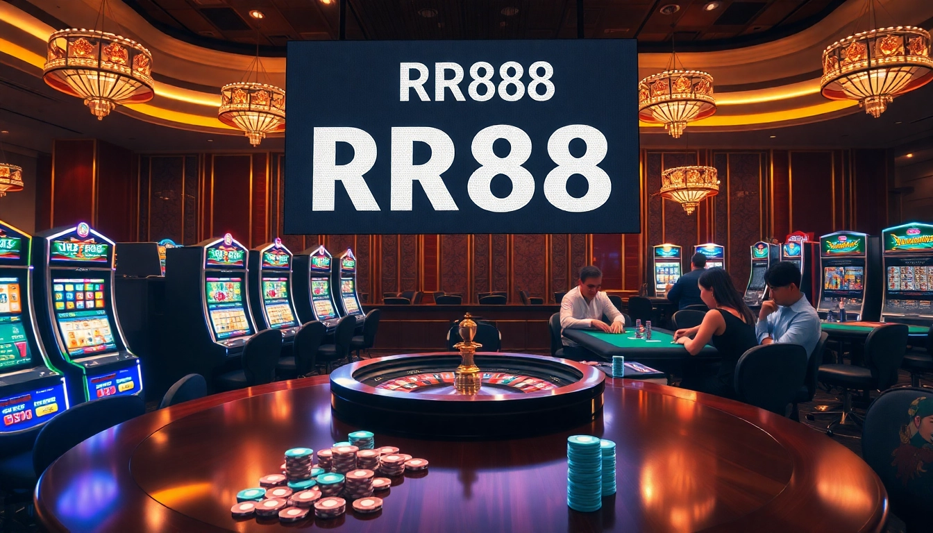 RR88 players engaging in an exciting poker game at a luxurious casino table.