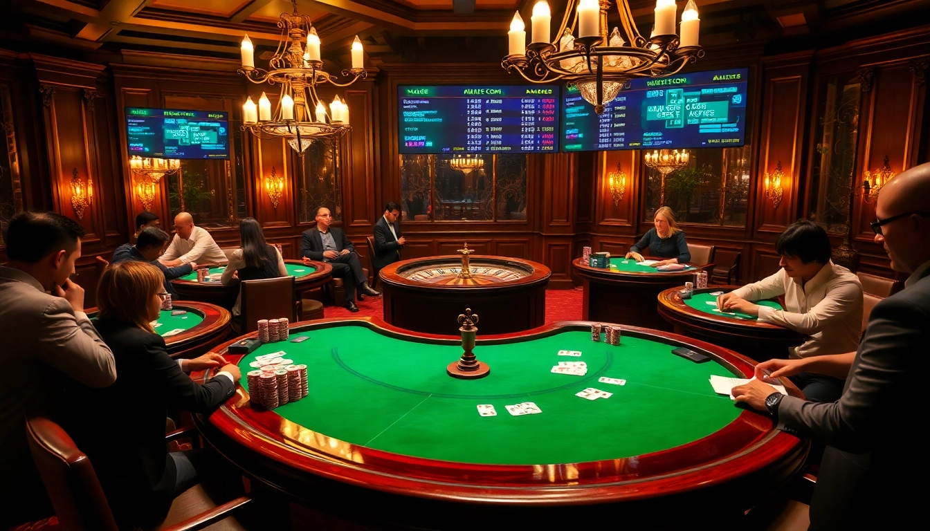 Players enjoying poker and roulette at MMOO casino, showcasing vibrant action and betting strategy.