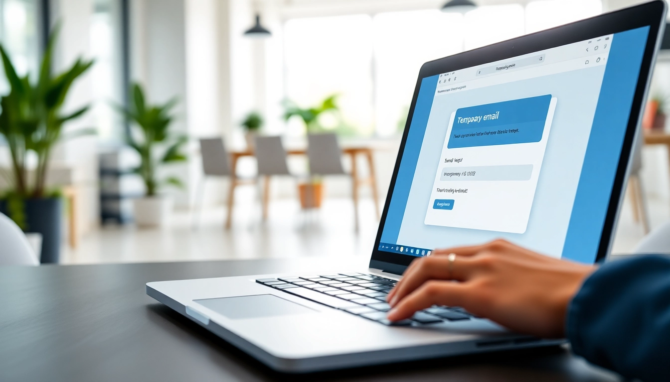 Sending an email using temp email to send emails in a bright modern workspace.