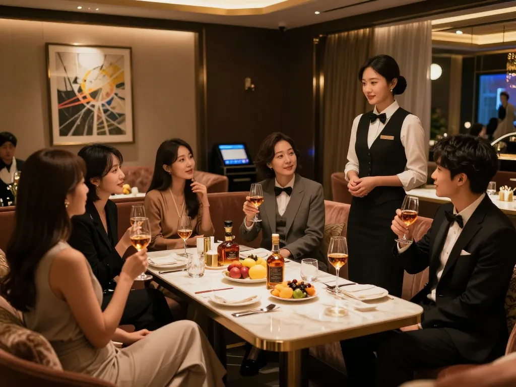 Guests enjoying premium services at a 강남쩜오 venue, with elegant ambience and exquisite hospitality.