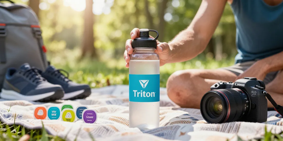 Individual enjoying a refreshing drink from a Tritan water bottle with a coca cola pod in a vibrant outdoor setting.