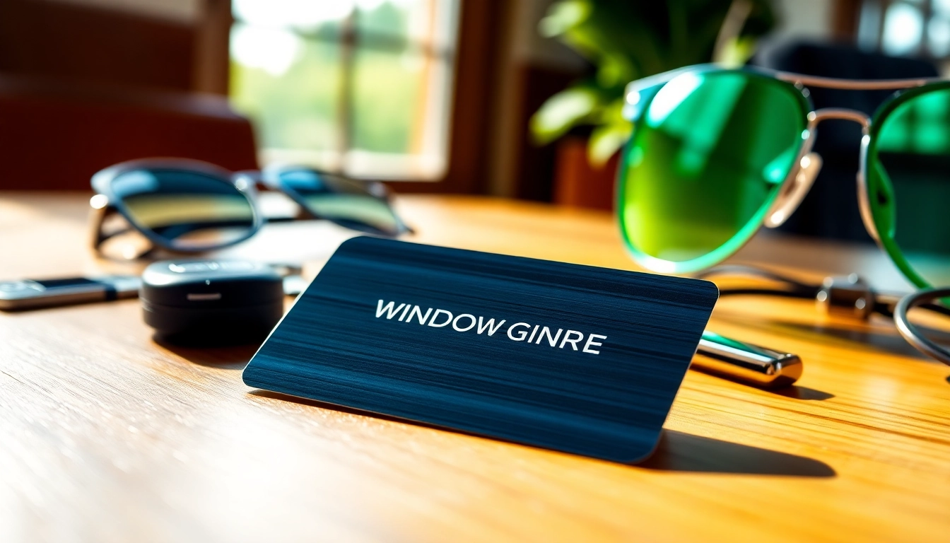 Present a stylish window tint gift card displayed prominently on a table with elegant surroundings.