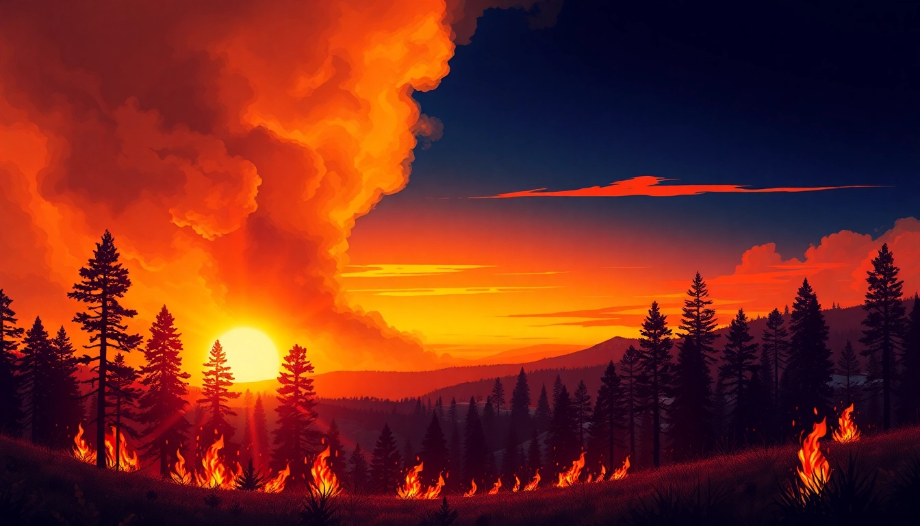 Witness wildfire events ravaging forest landscapes with dramatic flames and smoke.