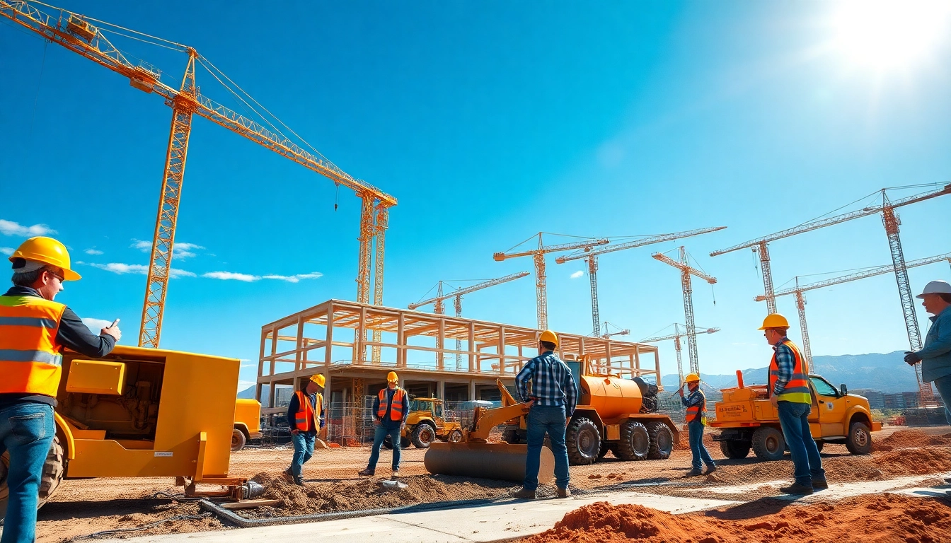 Workers collaborating on a construction site for colorado construction news, showing teamwork and progress.