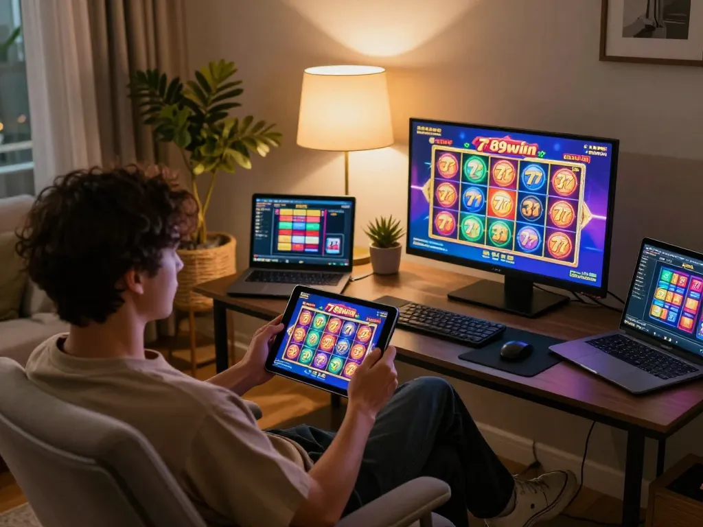 Engaged player enjoys spinning reels on 789win 37 slot game, showcasing exciting online casino gaming experience.