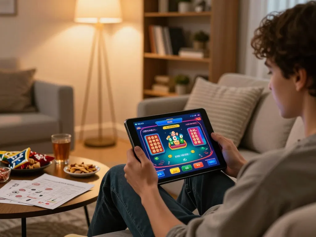 Engage in thrilling online gaming at TG88 with vibrant mobile interface and cozy home setup