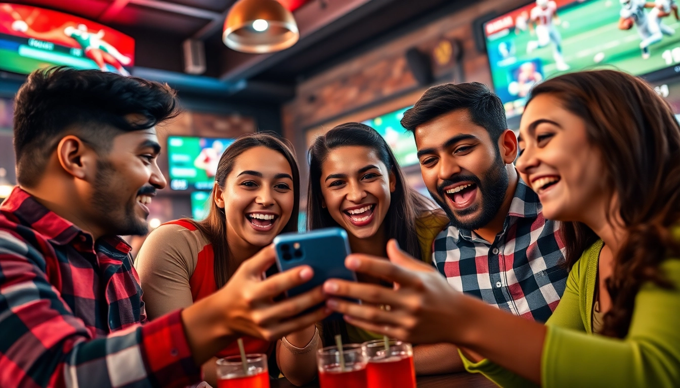 Engaged group celebrating sports betting in India with excitement and camaraderie.