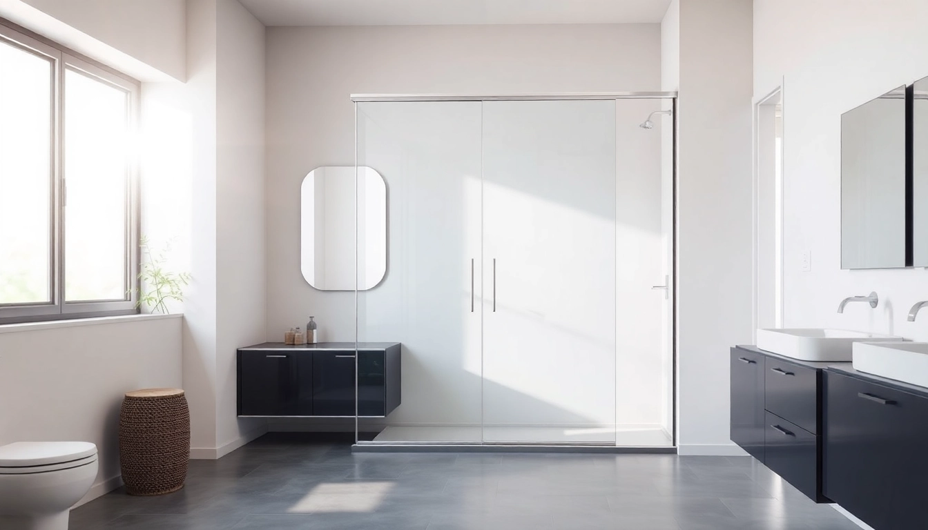 Installing shower sliding doors showcases modern design and functionality in a sleek bathroom.
