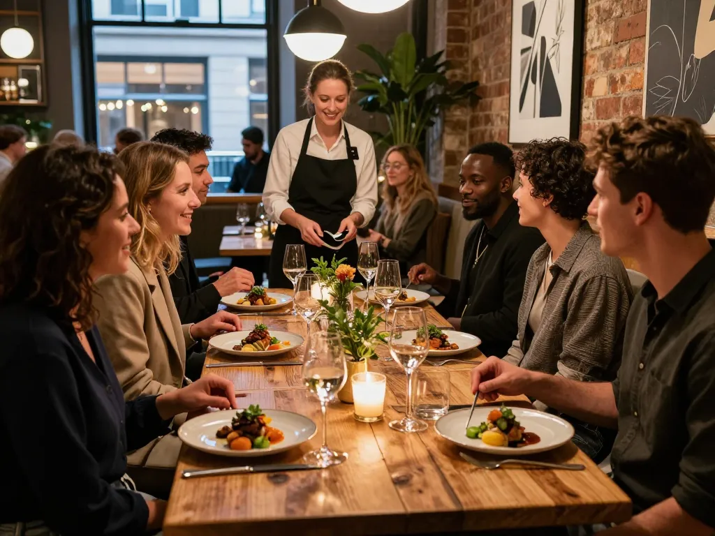 Best restaurants in London showcasing a lively group dining scene with gourmet dishes and inviting ambiance.