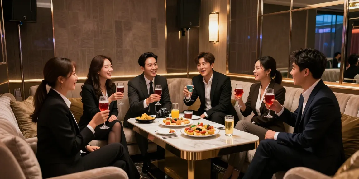 강남쩜오 고급 프라이빗 룸에서 비즈니스 미팅을 즐기는 전문가들 모습